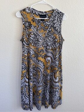 Cynthia Rowley Mustard Black White Paisley Mini A-Line Dress